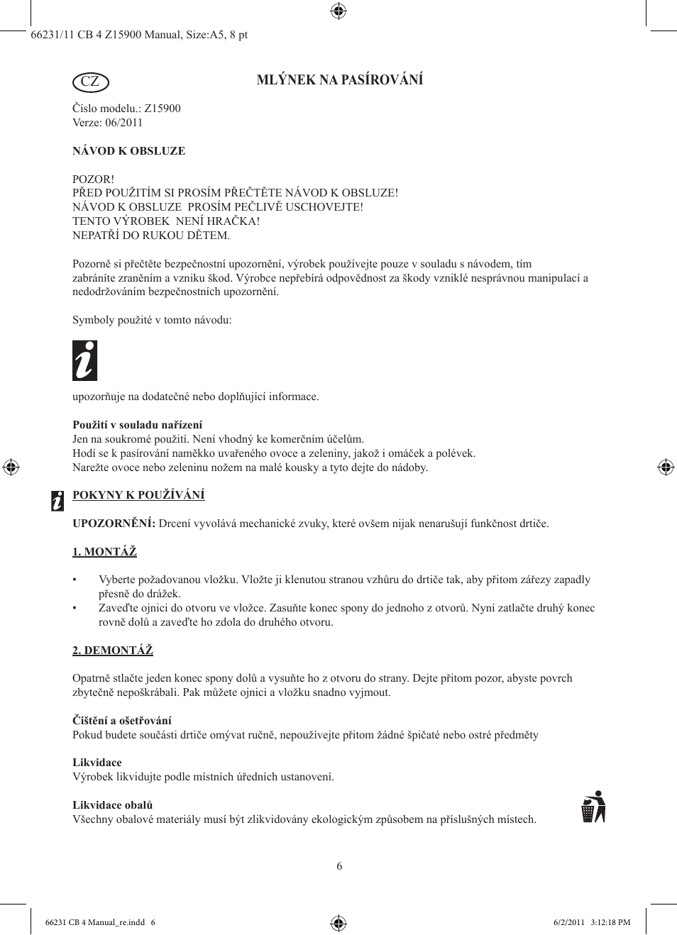 Mlýnek na pasírování | Ernesto Z15900 User Manual | Page 7 / 10