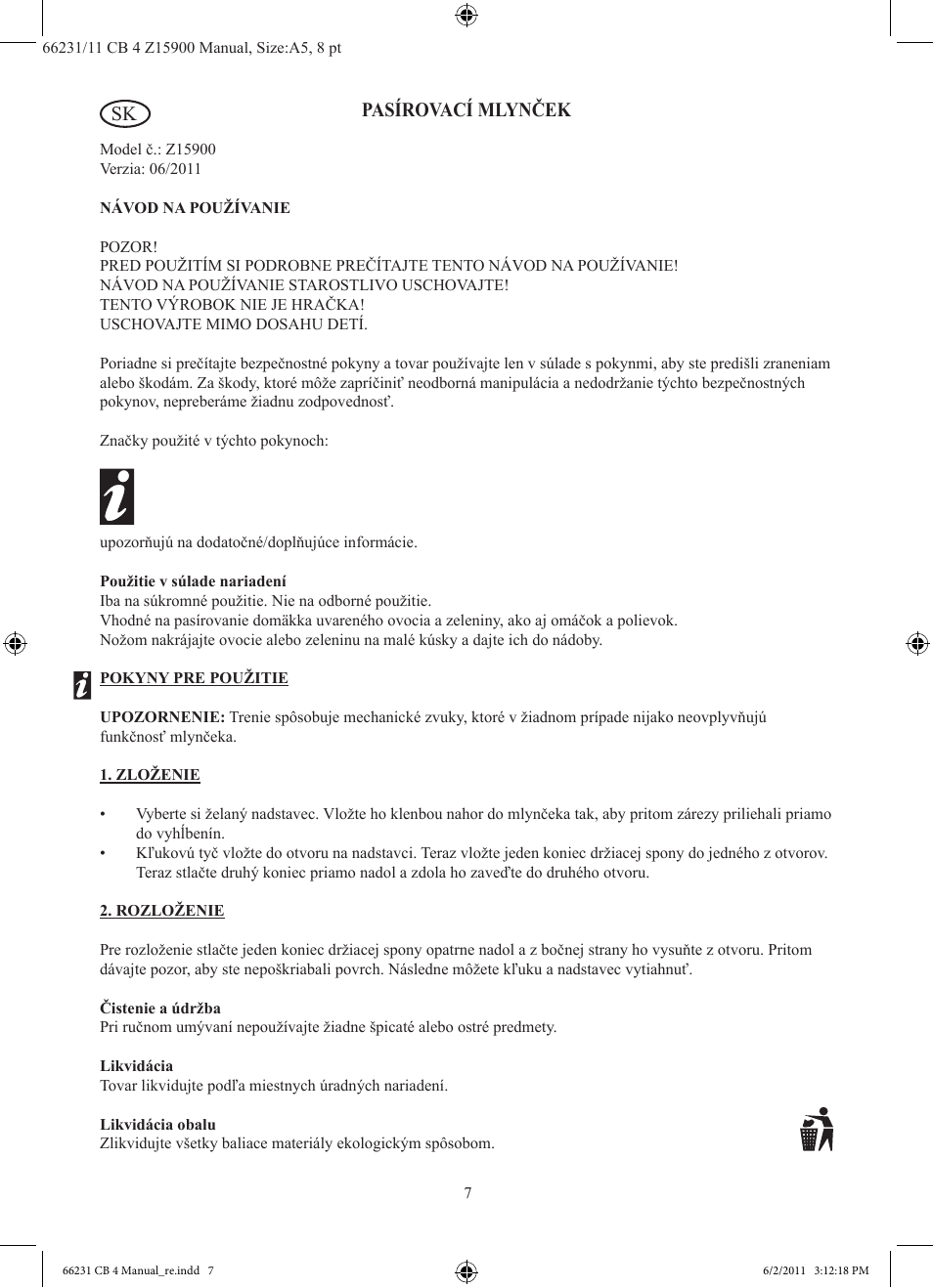 Pasírovací mlynček | Ernesto Z15900 User Manual | Page 8 / 10