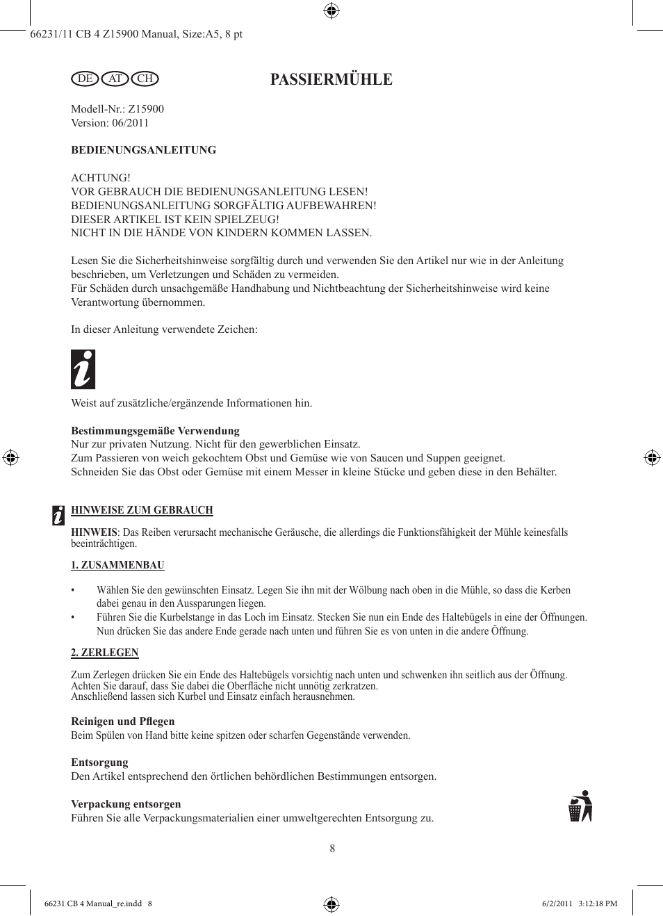 Passiermühle | Ernesto Z15900 User Manual | Page 9 / 10