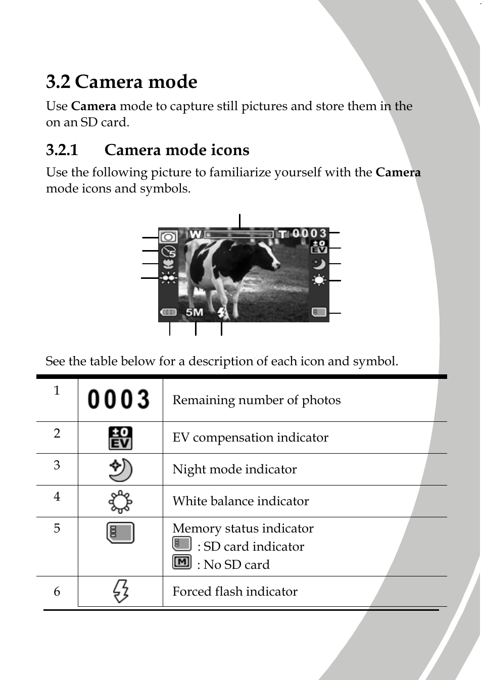 Camera mode, Camera mode icons, 2 camera mode | 1 camera mode icons | DXG Technology DXG-587V HD User Manual | Page 41 / 82