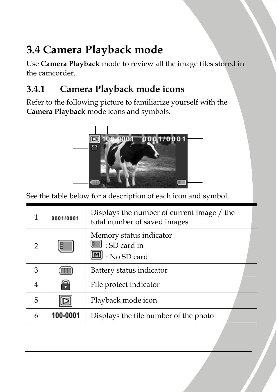 Camera playback mode, Camera playback mode icons, 4 camera playback mode | 1 camera playback mode icons | DXG Technology DXG-587V HD User Manual | Page 47 / 82