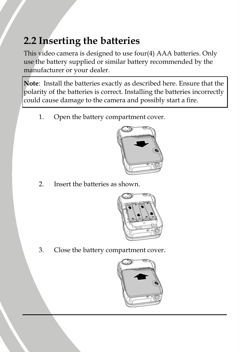 Inserting the batteries, 2 inserting the batteries | DXG Technology DXG-565V User Manual | Page 24 / 98