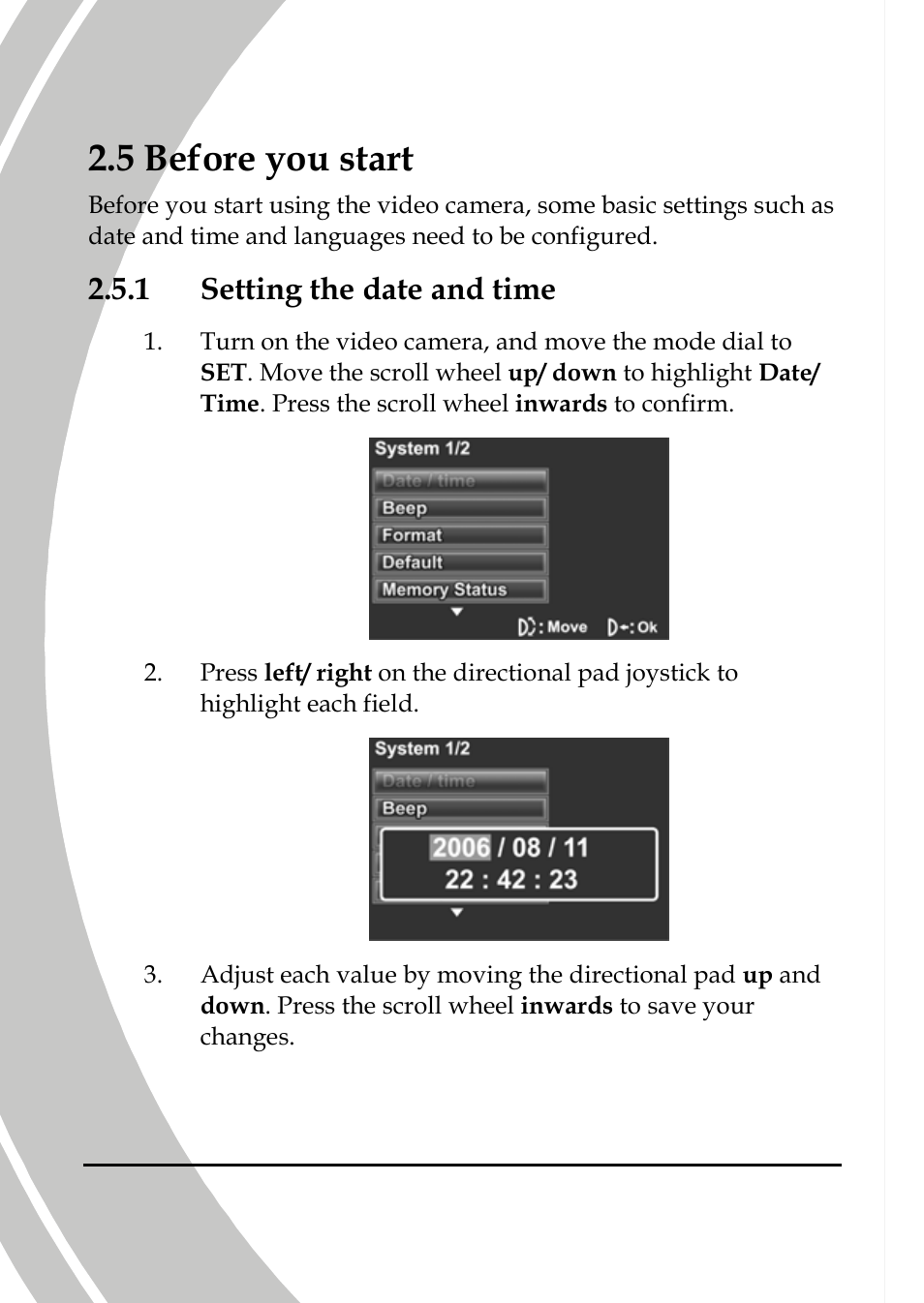 Before you start, Setting the date and time, 5 before you start | 1 setting the date and time | DXG Technology DXG-565V User Manual | Page 26 / 98
