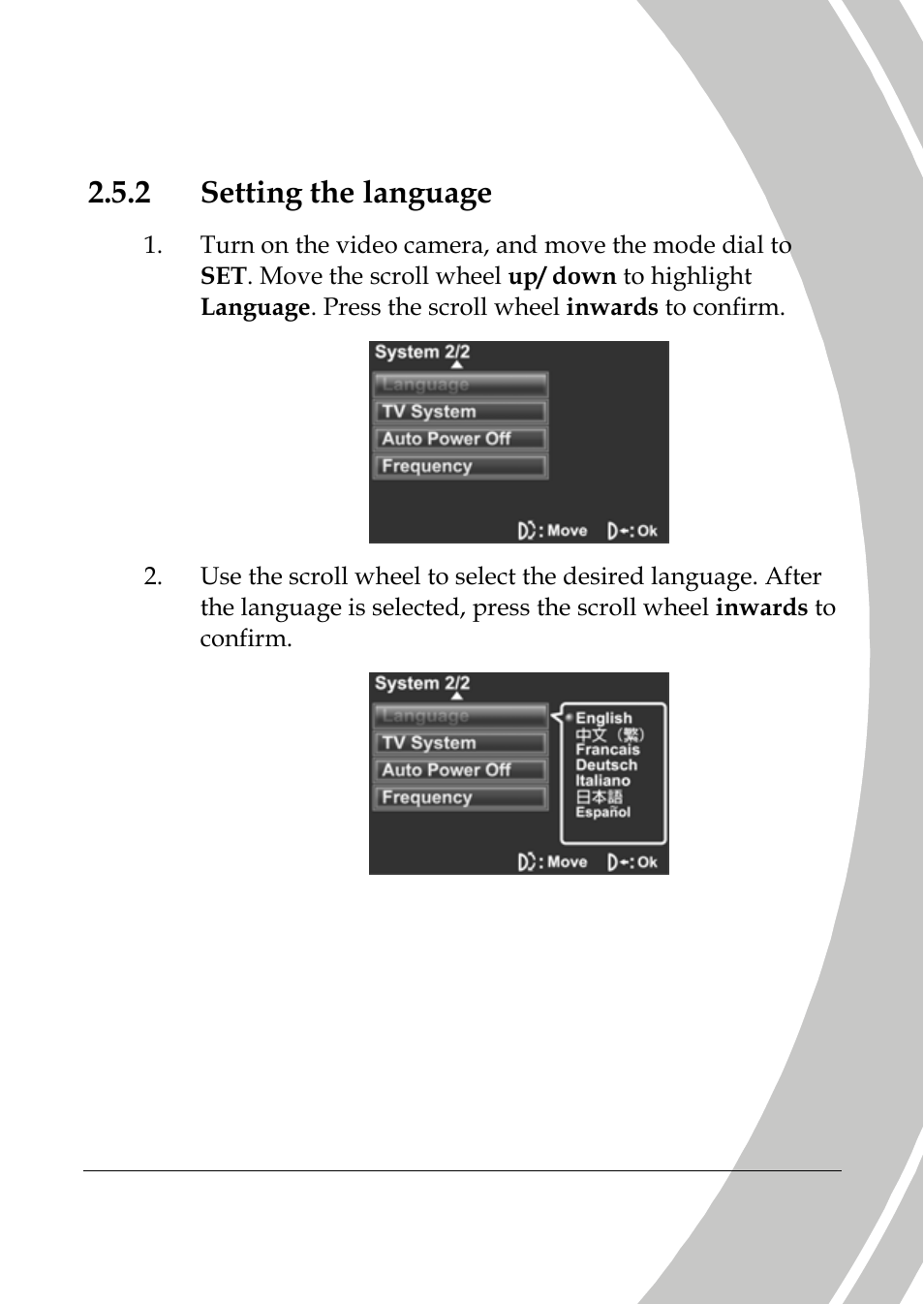 Setting the language, 2 setting the language | DXG Technology DXG-565V User Manual | Page 27 / 98