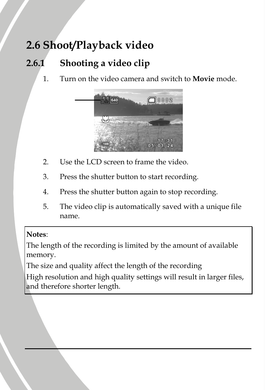 Shoot/playback video, Shooting a video clip, 6 shoot/playback video | 1 shooting a video clip | DXG Technology DXG-565V User Manual | Page 28 / 98