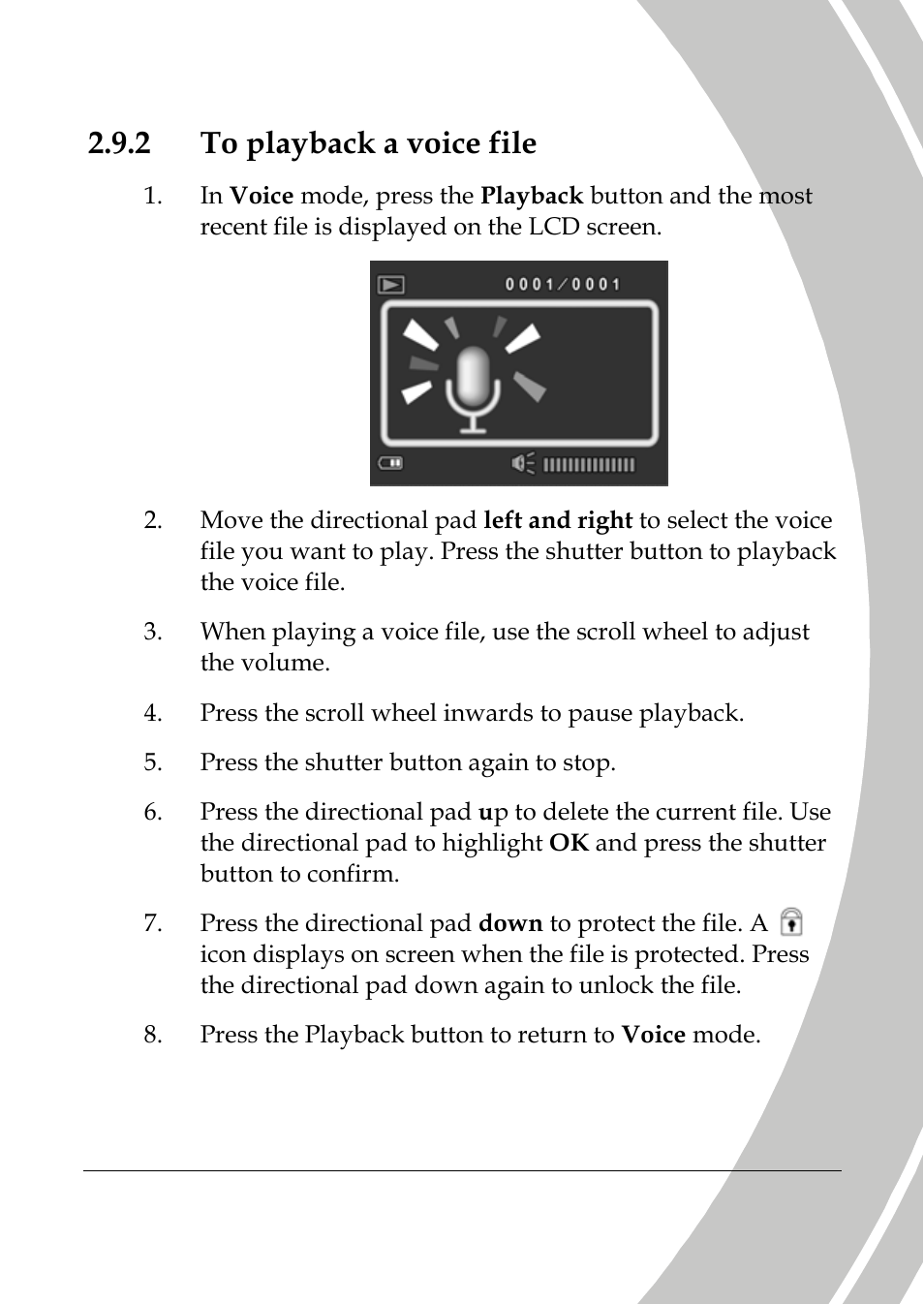 To playback a voice file, 2 to playback a voice file | DXG Technology DXG-565V User Manual | Page 35 / 98