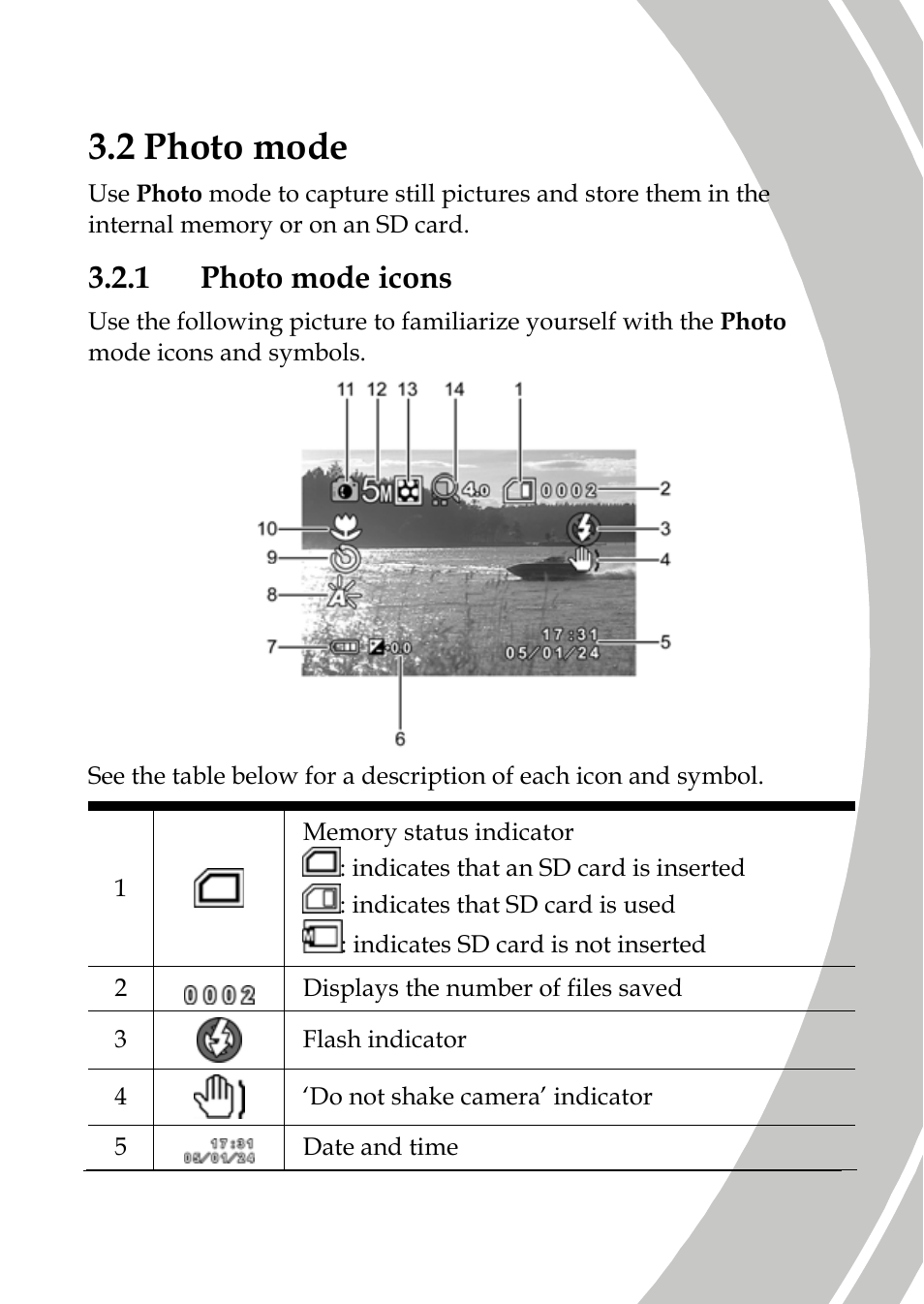 Photo mode, Photo mode icons, 2 photo mode | 1 photo mode icons | DXG Technology DXG-565V User Manual | Page 41 / 98