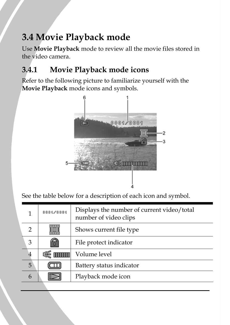 Movie playback mode, Movie playback mode icons, 4 movie playback m | 1 movie playback mode icons | DXG Technology DXG-565V User Manual | Page 46 / 98