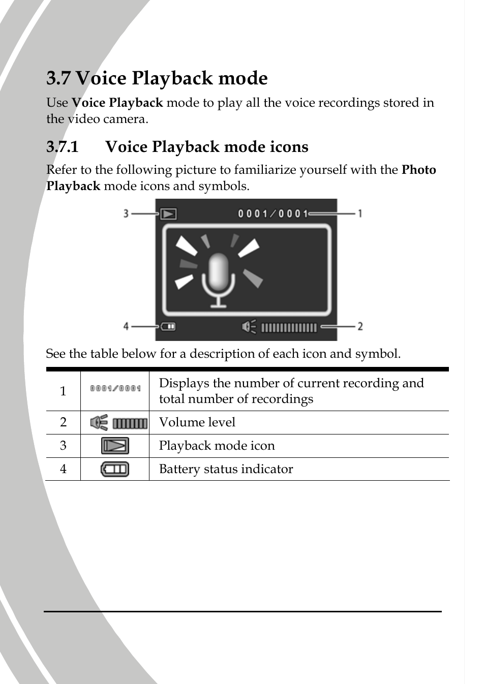 Voice playback mode, Voice playback mode icons, Ck mode | 7 voice playba, De icons, 1 voice playback mo | DXG Technology DXG-565V User Manual | Page 50 / 98