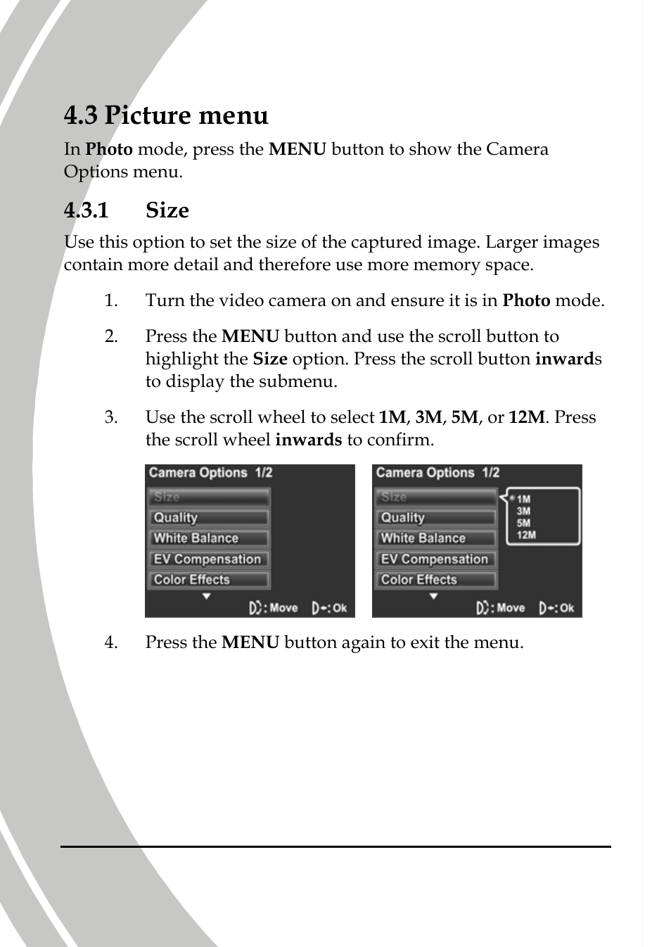 Picture menu, Size, 3 picture menu | 1 size | DXG Technology DXG-565V User Manual | Page 60 / 98