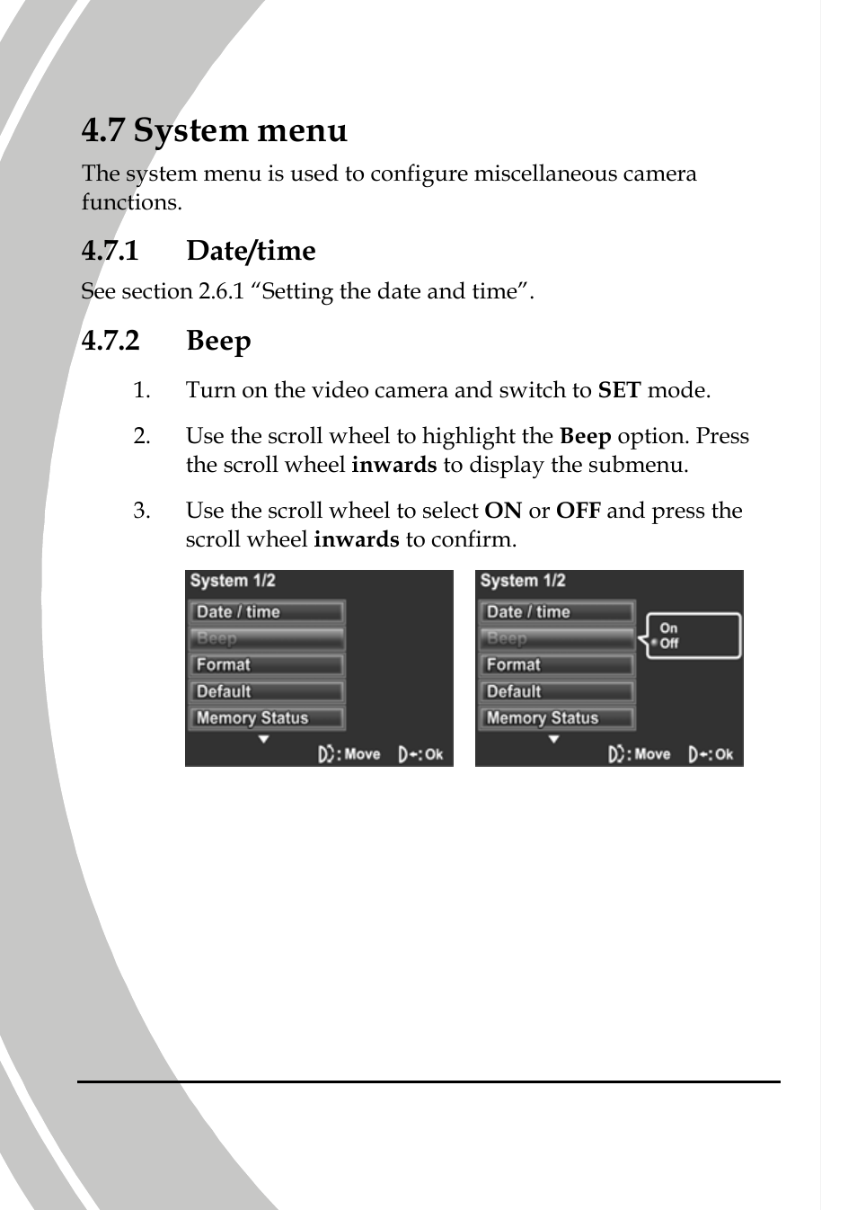 System menu, Date/time, Beep | 7 system menu, 1 date/time, 2 beep | DXG Technology DXG-565V User Manual | Page 76 / 98