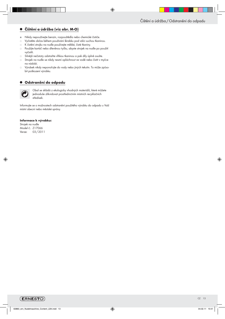 Čištění a údržba / odstranění do odpadu | Ernesto Z17066 User Manual | Page 11 / 15