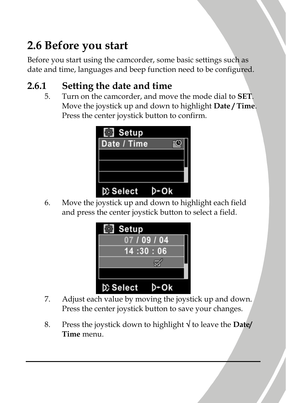 Before you start, Setting the date and time, 6 before you start | 1 setting the date and time | DXG Technology DXG-595V User Manual | Page 27 / 85