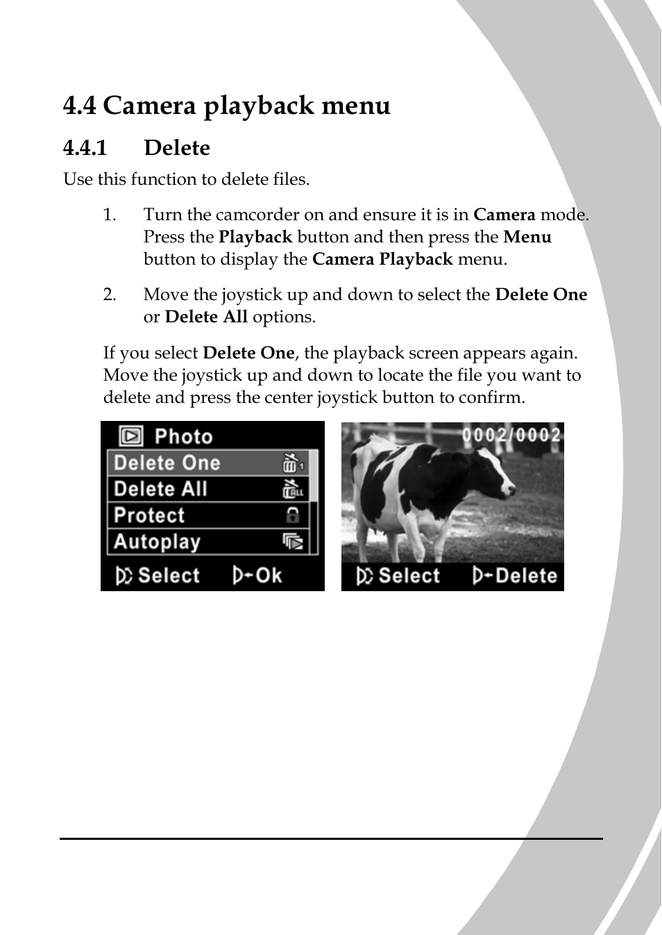 Camera playback menu, Delete, 4 camera playback menu | 1 delete | DXG Technology DXG-595V User Manual | Page 63 / 85