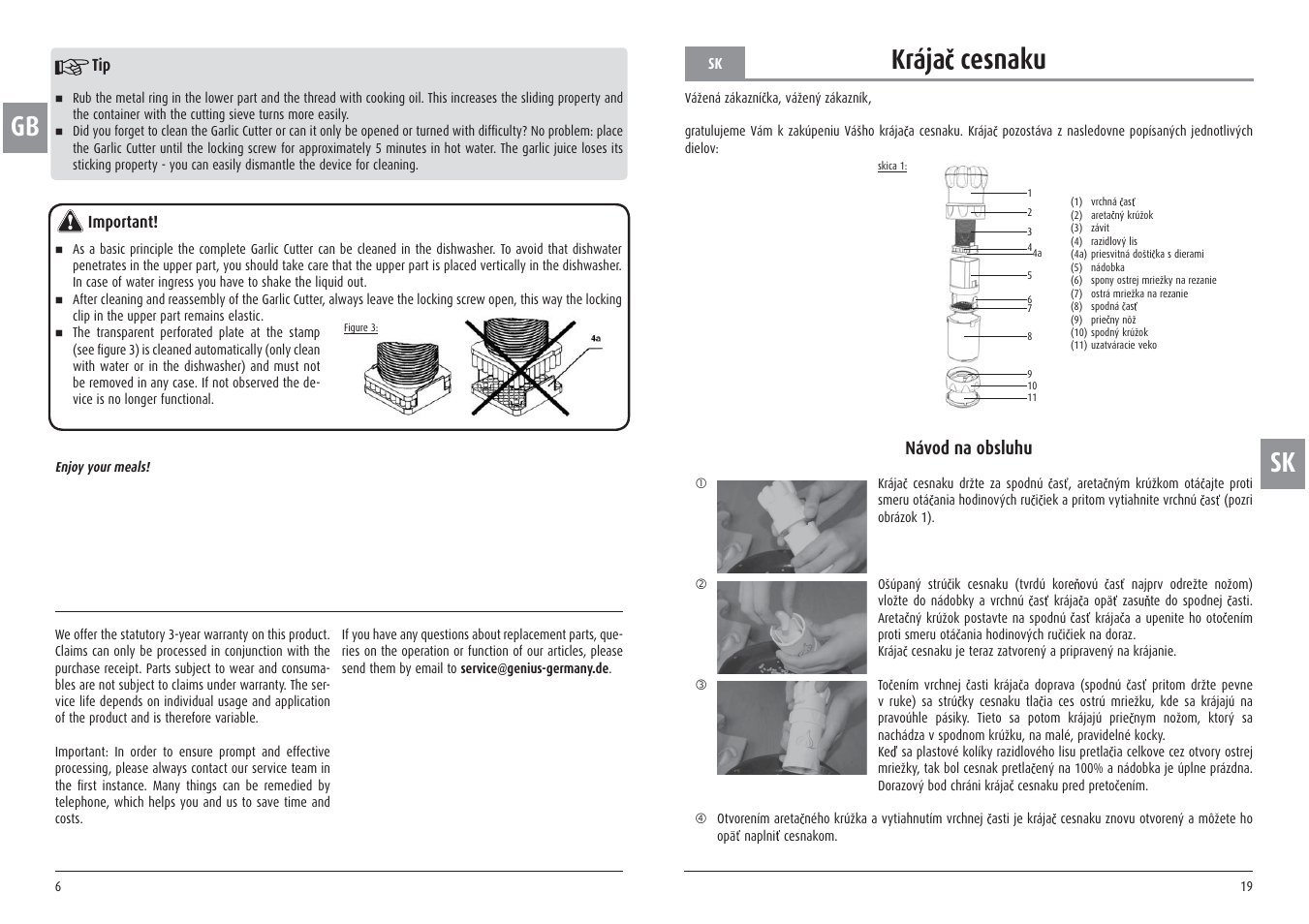 Sk krája cesnaku, Návod na obsluhu | Ernesto Meat Tenderiser User Manual | Page 6 / 12