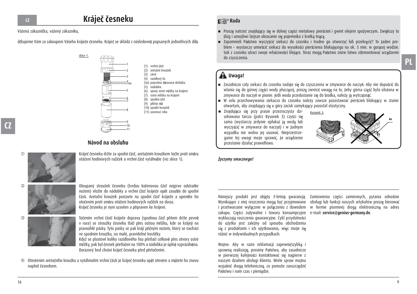 Cz kráje esneku, Návod na obsluhu | Ernesto Meat Tenderiser User Manual | Page 9 / 12