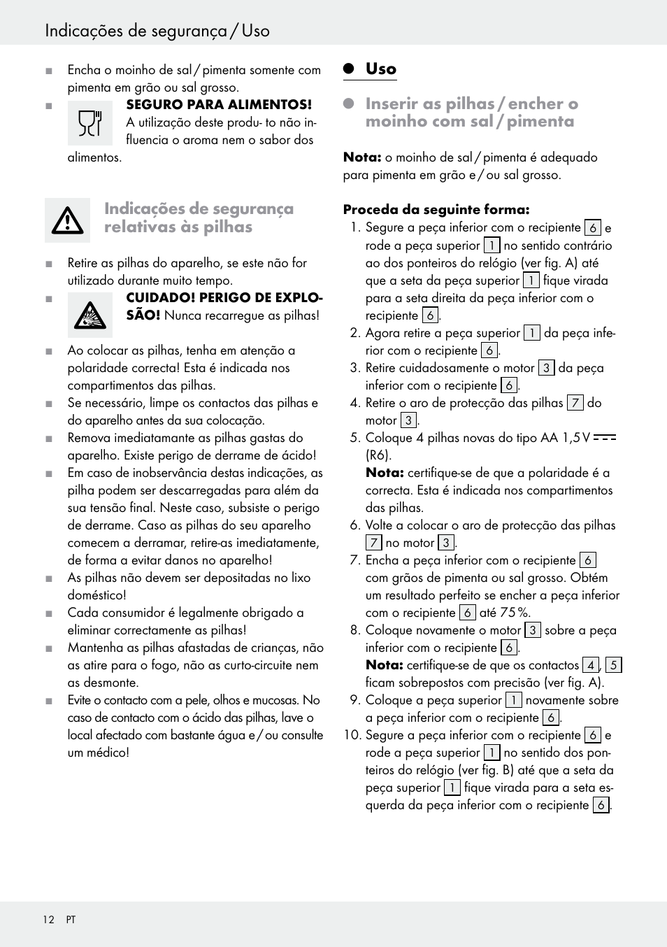 Indicações de segurança / uso, Indicações de segurança relativas às pilhas | Ernesto Z30264 User Manual | Page 12 / 22