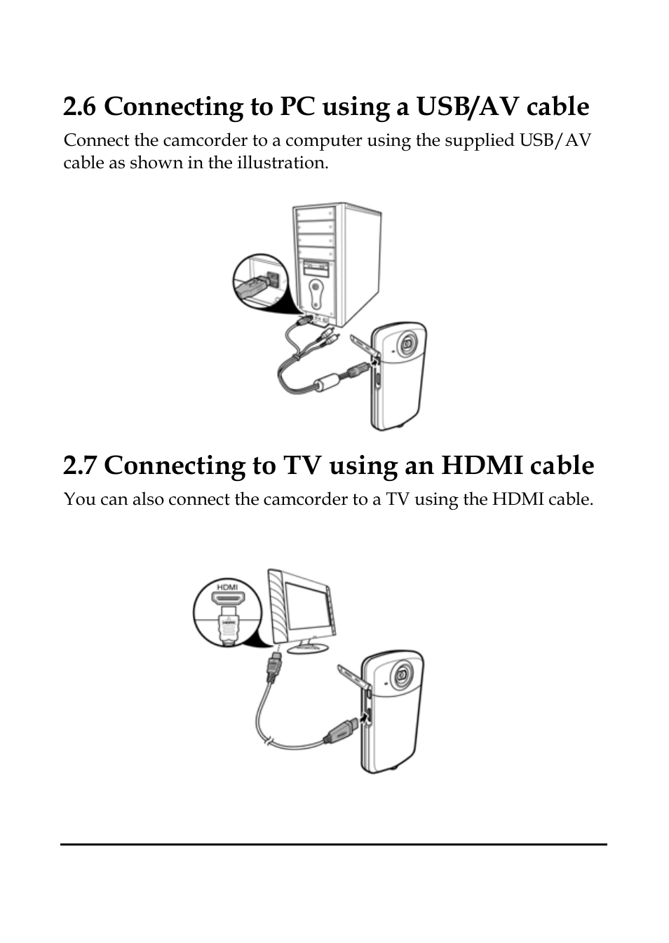 6 connecting to pc using a usb/av cable, 7 connecting to tv using an hdmi cable | DXG Technology TWIST HD DXG-599V User Manual | Page 16 / 34
