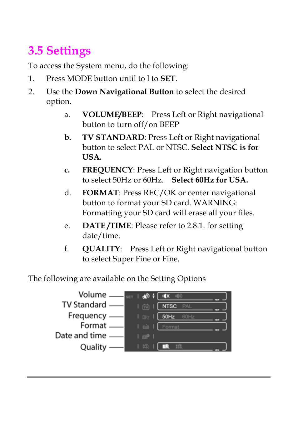 5 settings | DXG Technology TWIST HD DXG-599V User Manual | Page 30 / 34