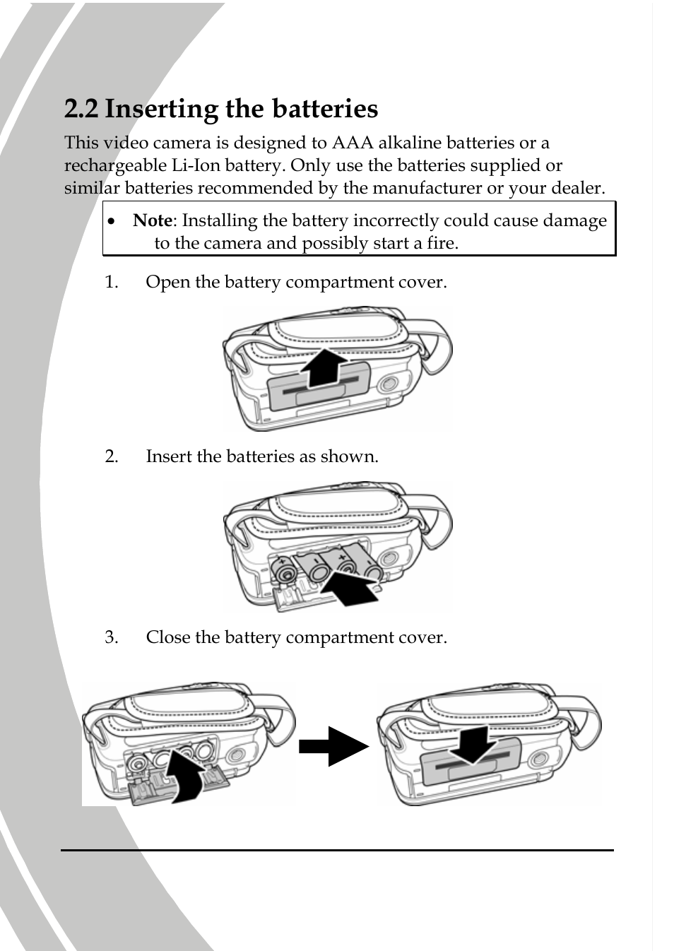 Inserting the batteries, 2 inserting the batteries | DXG Technology DXG-517V HD User Manual | Page 24 / 84