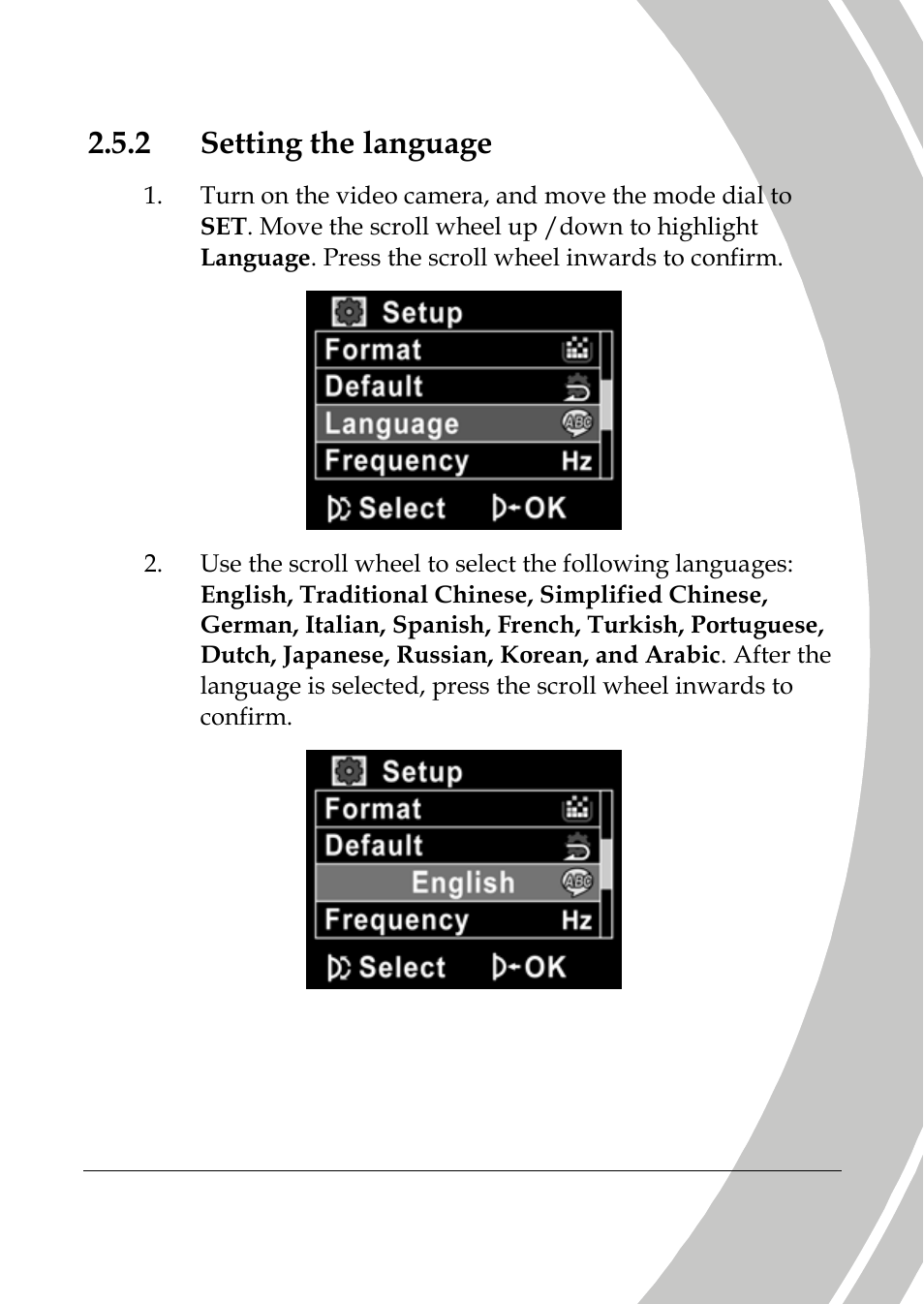 Setting the language, 2 setting the language | DXG Technology DXG-517V HD User Manual | Page 27 / 84