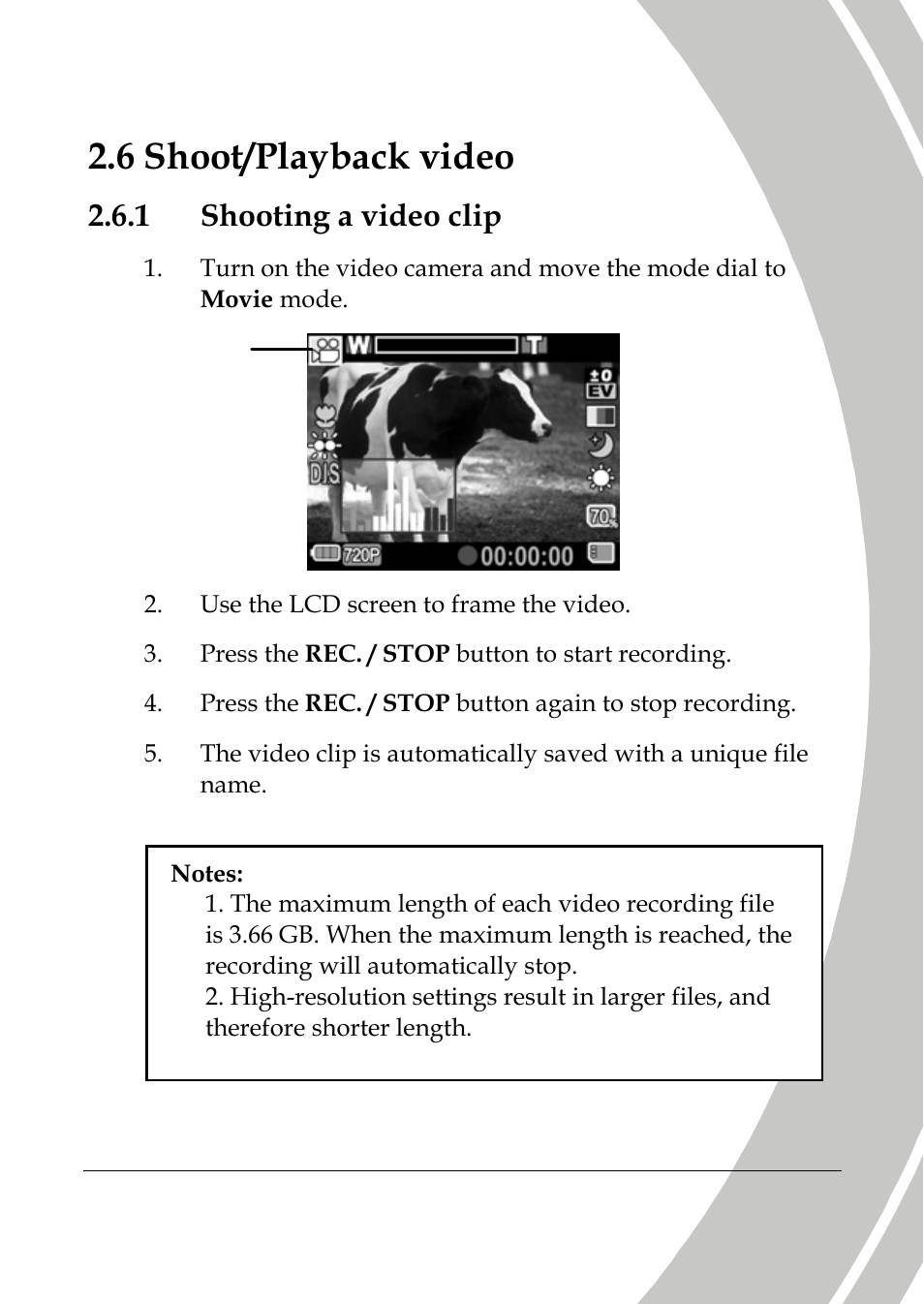 Shoot/playback video, Shooting a video clip, 6 shoot/playback video | 1 shooting a video clip | DXG Technology DXG-517V HD User Manual | Page 29 / 84