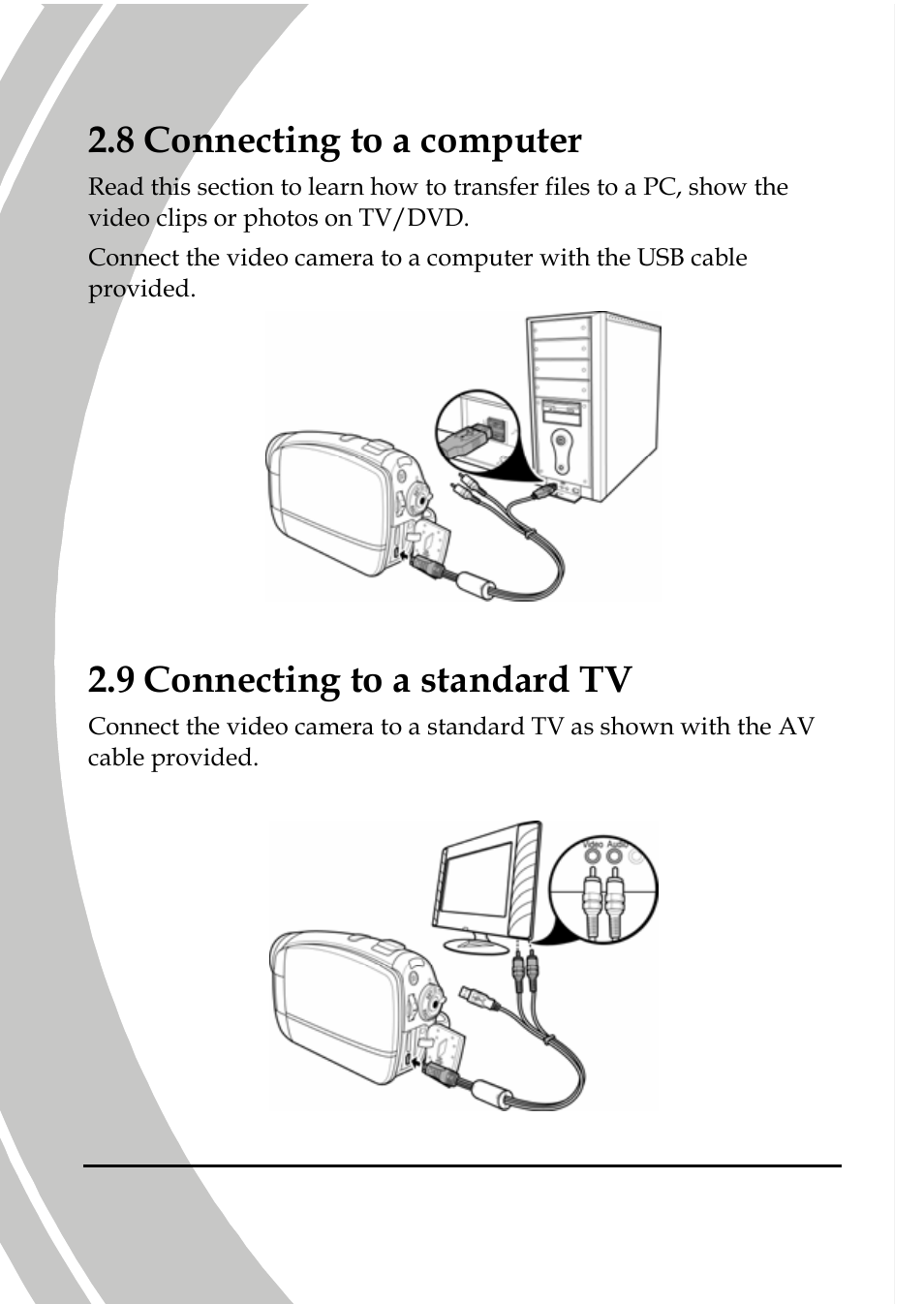 Connecting to a computer, Connecting to a standard tv, 8 connecting to a computer | 9 connecting to a standard tv | DXG Technology DXG-517V HD User Manual | Page 34 / 84