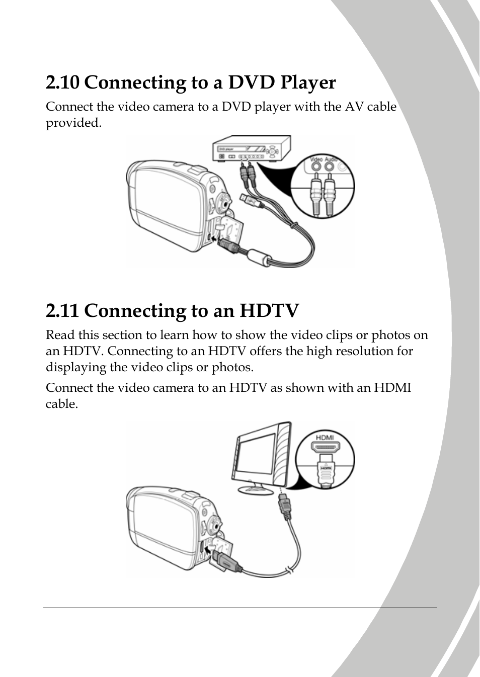 Connecting to a dvd player, Connecting to an hdtv, 10 connecting to a dvd player | 11 connecting to an hdtv | DXG Technology DXG-517V HD User Manual | Page 35 / 84