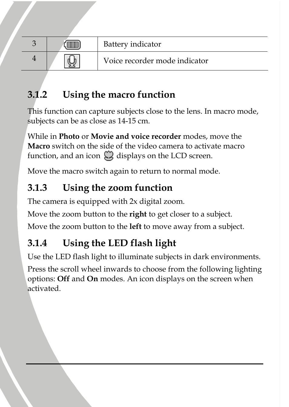 Using the macro function, Using the zoom function, Using the led flash light | 2 using the macro function, 3 using the zoom function, 4 using the led flash light | DXG Technology DXG-517V HD User Manual | Page 38 / 84