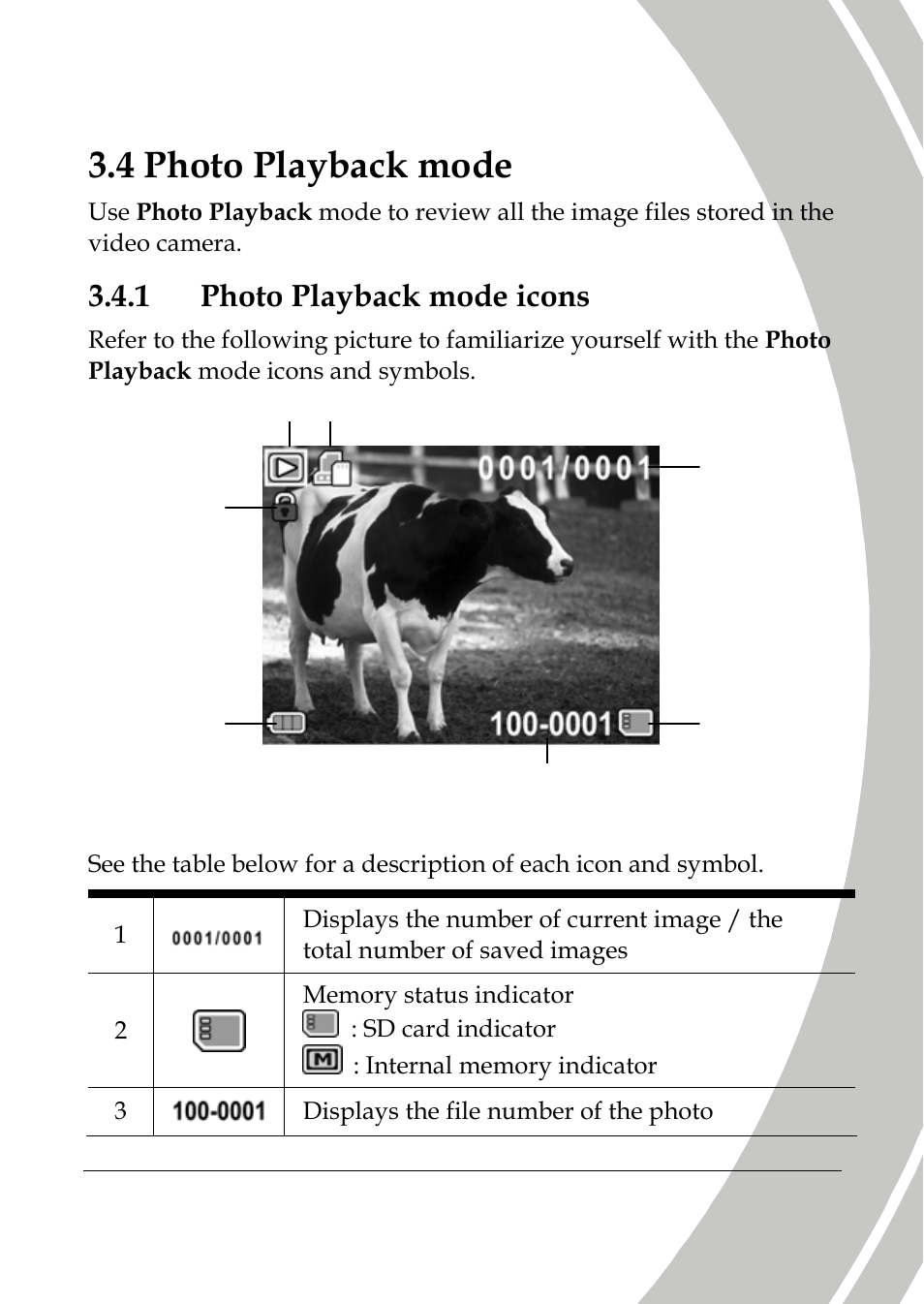 Photo playback mode, Photo playback mode icons, 4 photo playback mode | 1 photo playback mode icons | DXG Technology DXG-517V HD User Manual | Page 45 / 84