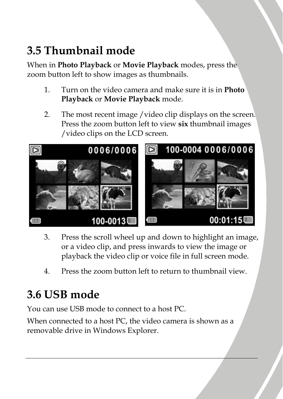 Thumbnail mode, Usb mode, 5 thumbnail mode | 6 usb mode | DXG Technology DXG-517V HD User Manual | Page 47 / 84