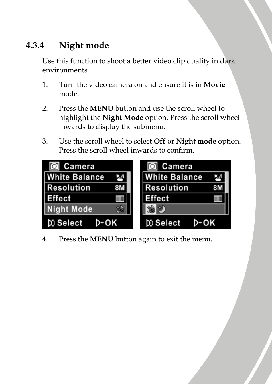 Night mode, 4 night mode | DXG Technology DXG-517V HD User Manual | Page 61 / 84