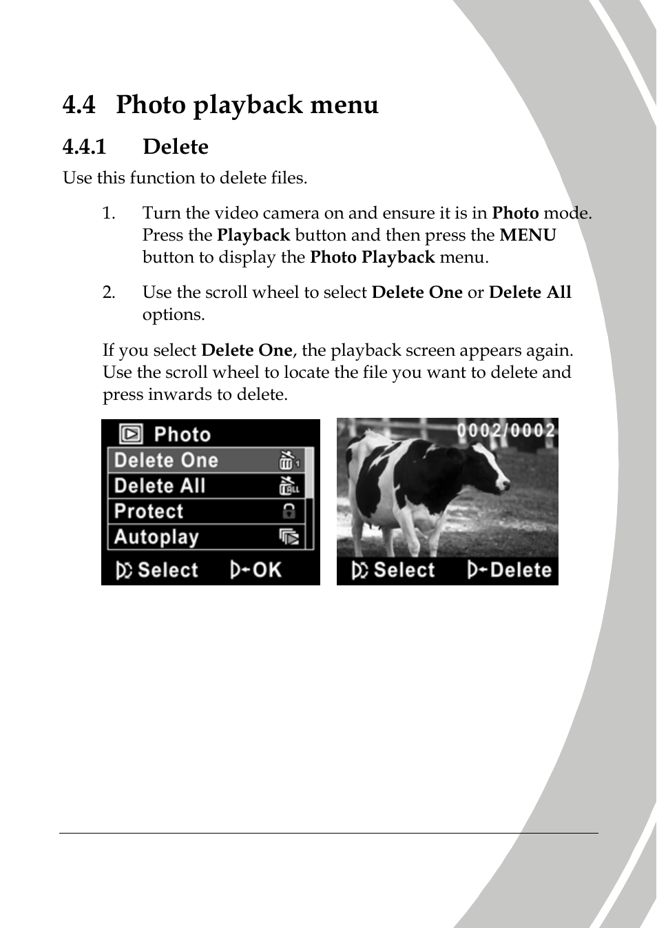 Photo playback menu, Delete, 4 photo playback menu | 1 delete | DXG Technology DXG-517V HD User Manual | Page 63 / 84