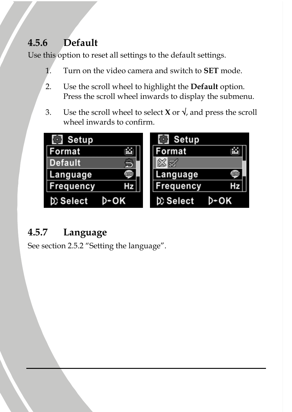 Default, Language, 6 default | 7 language | DXG Technology DXG-517V HD User Manual | Page 72 / 84