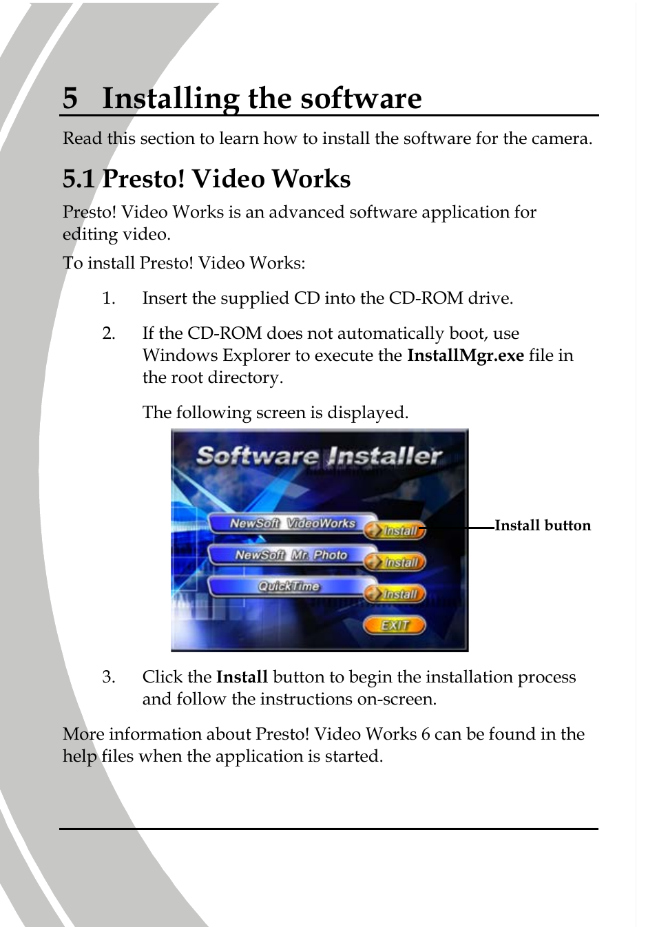 Installing the software, Presto! video works, 5 installing the software | 1 presto! video works | DXG Technology DXG-517V HD User Manual | Page 74 / 84