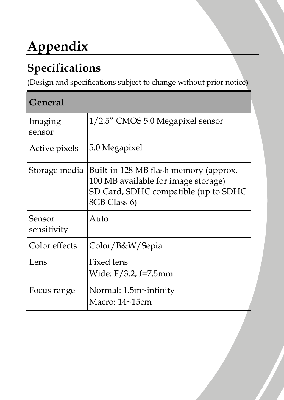 Appendix, Specifications | DXG Technology DXG-517V HD User Manual | Page 77 / 84