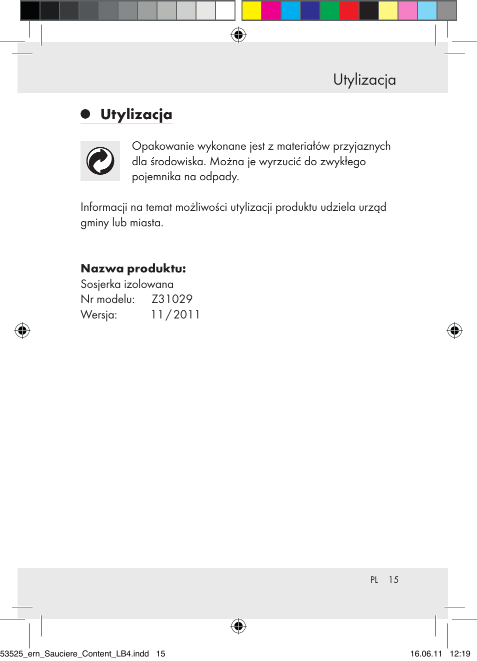 Utylizacja | Ernesto Z31029 User Manual | Page 13 / 44