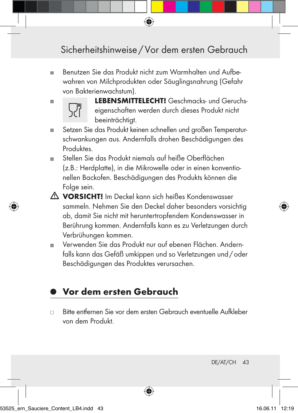 Sicherheitshinweise / vor dem ersten gebrauch, Vor dem ersten gebrauch | Ernesto Z31029 User Manual | Page 41 / 44