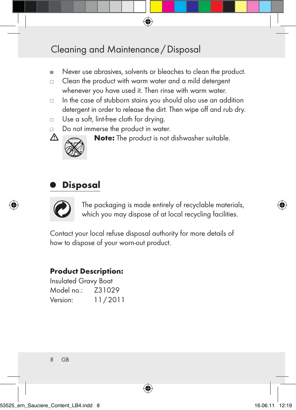 Cleaning and maintenance / disposal, Disposal | Ernesto Z31029 User Manual | Page 6 / 44