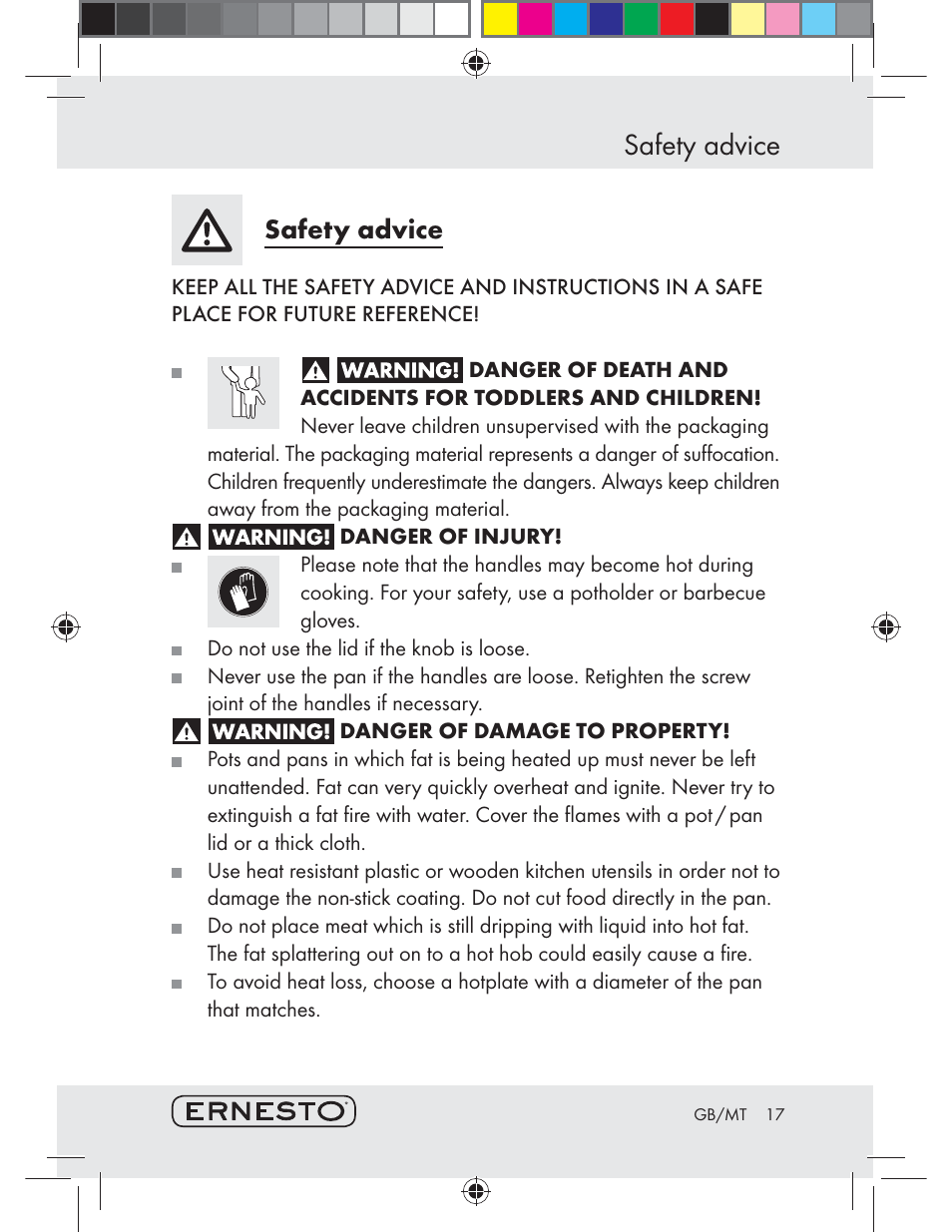 Safety advice | Ernesto Z29484 User Manual | Page 17 / 25