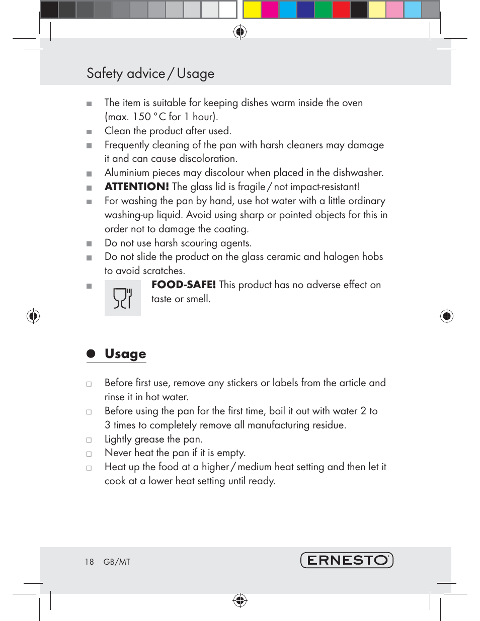 Safety advice / usage, Usage | Ernesto Z29484 User Manual | Page 18 / 25