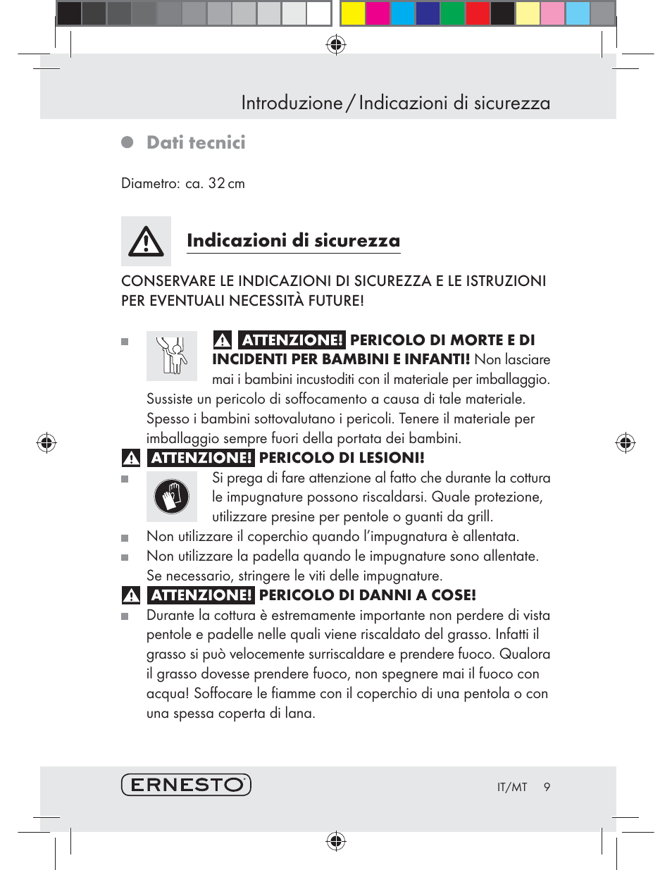 Introduzione / indicazioni di sicurezza, Dati tecnici, Indicazioni di sicurezza | Ernesto Z29484 User Manual | Page 9 / 25