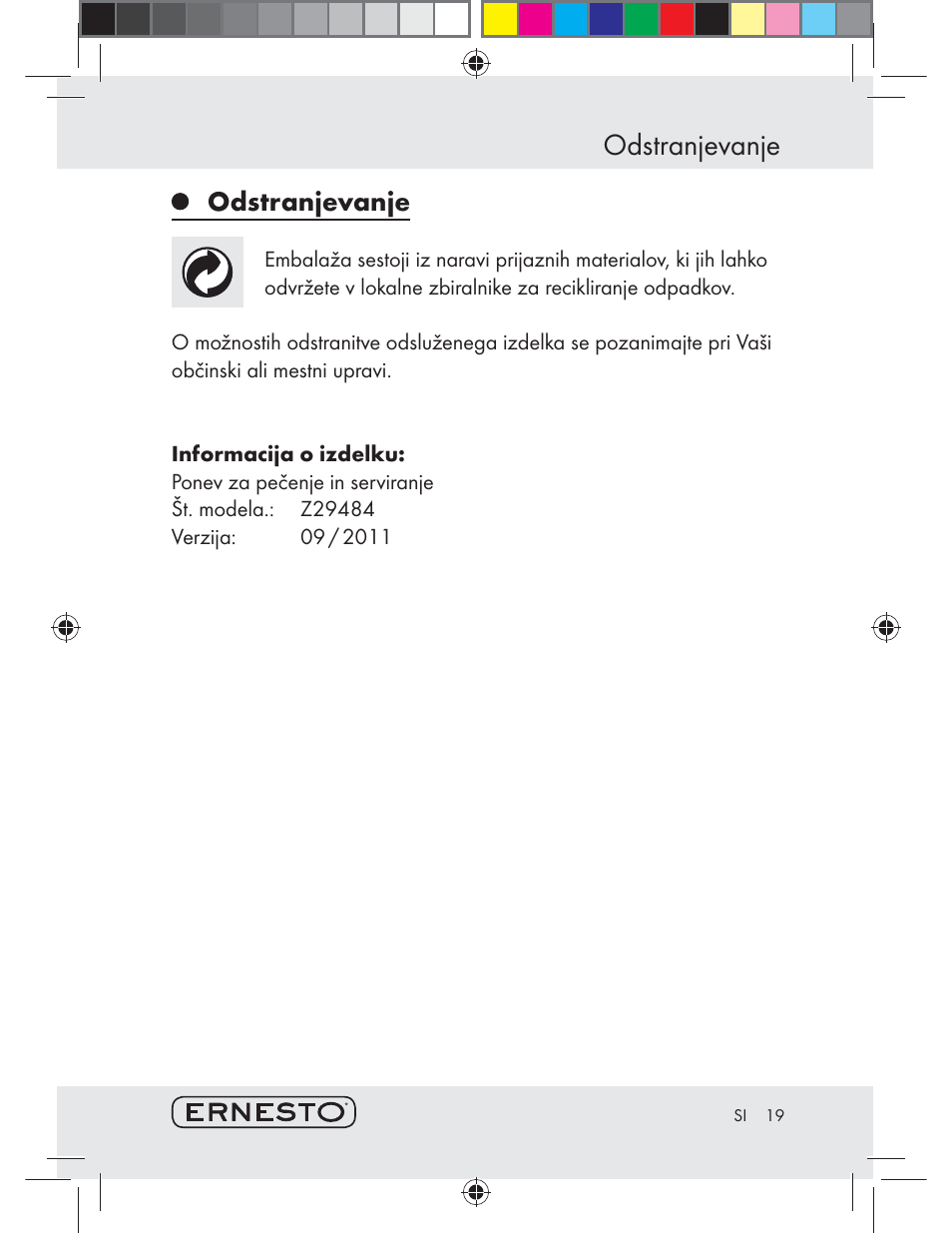 Odstranjevanje | Ernesto Z29484 User Manual | Page 19 / 33