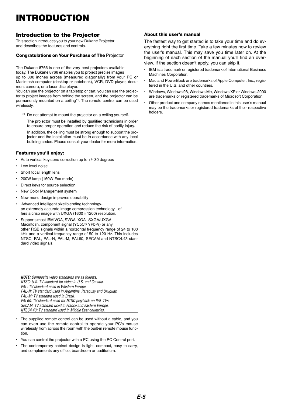 Introduction, Introduction to the projector | Dukane 8767 User Manual | Page 5 / 40