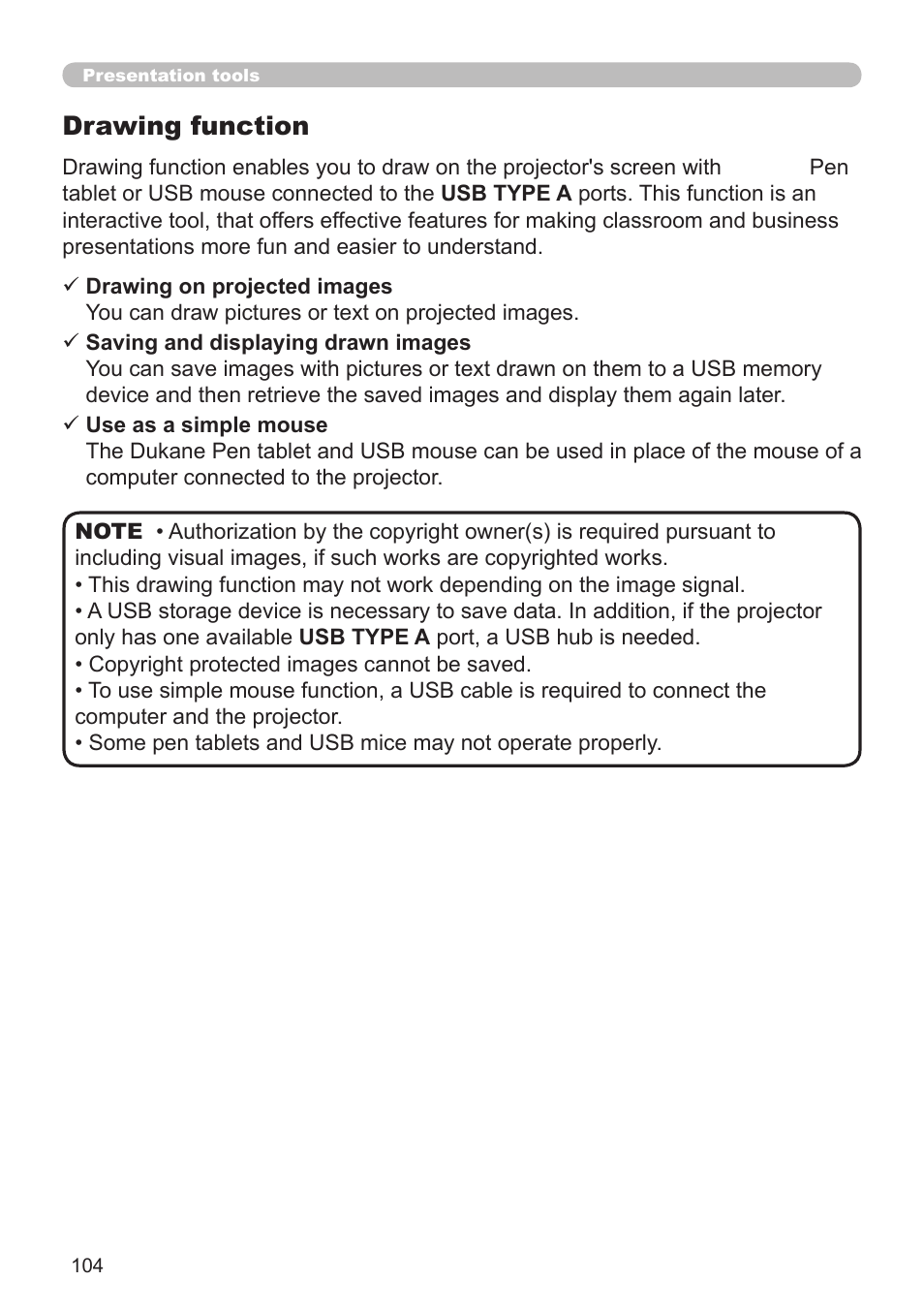 Drawing function | Dukane Projector 976SX User Manual | Page 104 / 128