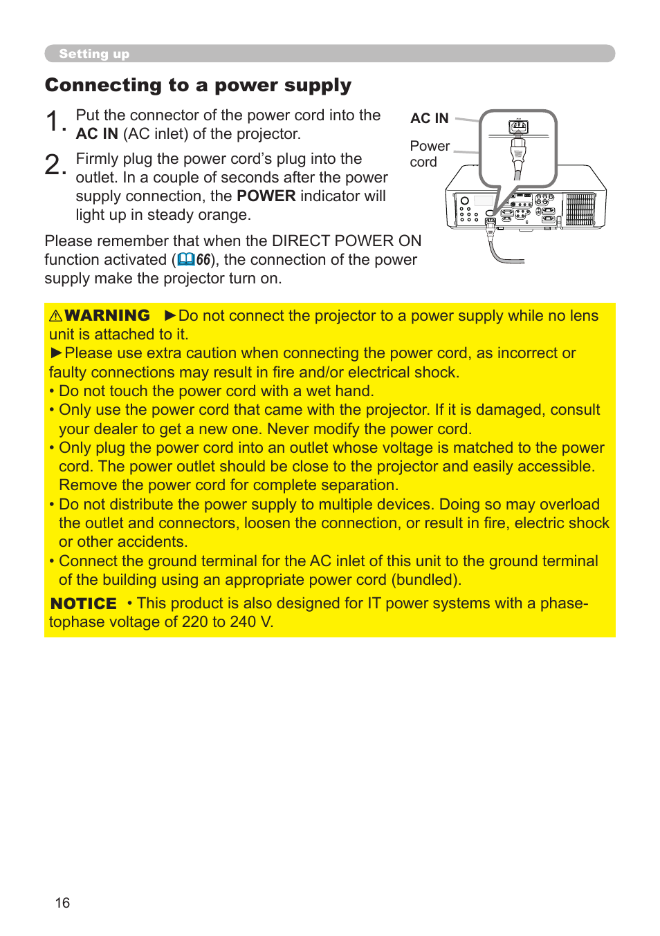 Connecting to a power supply | Dukane Projector 976SX User Manual | Page 16 / 128