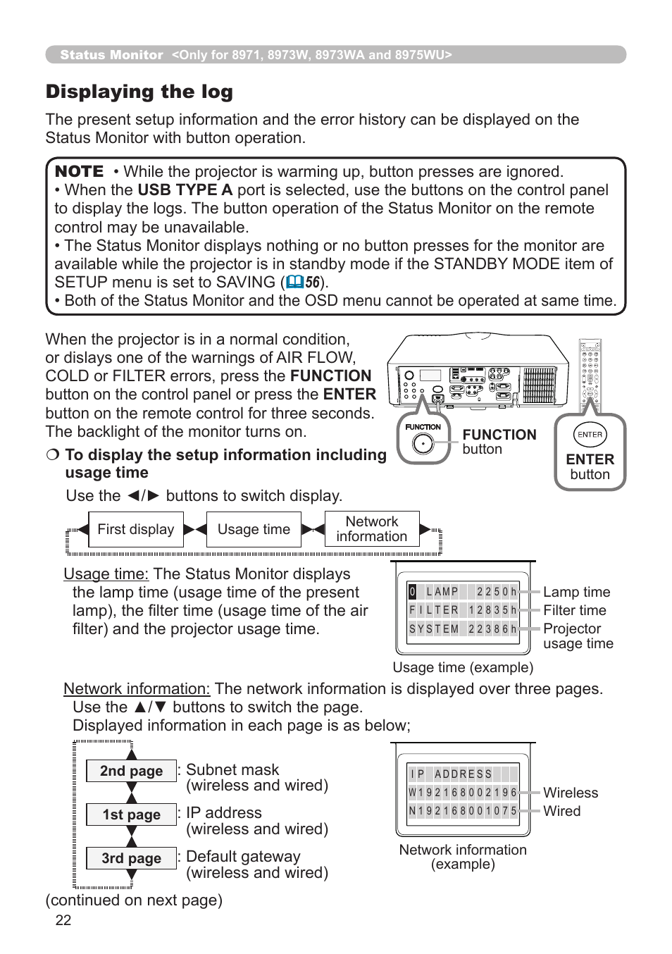 Displaying the log | Dukane Projector 976SX User Manual | Page 22 / 128