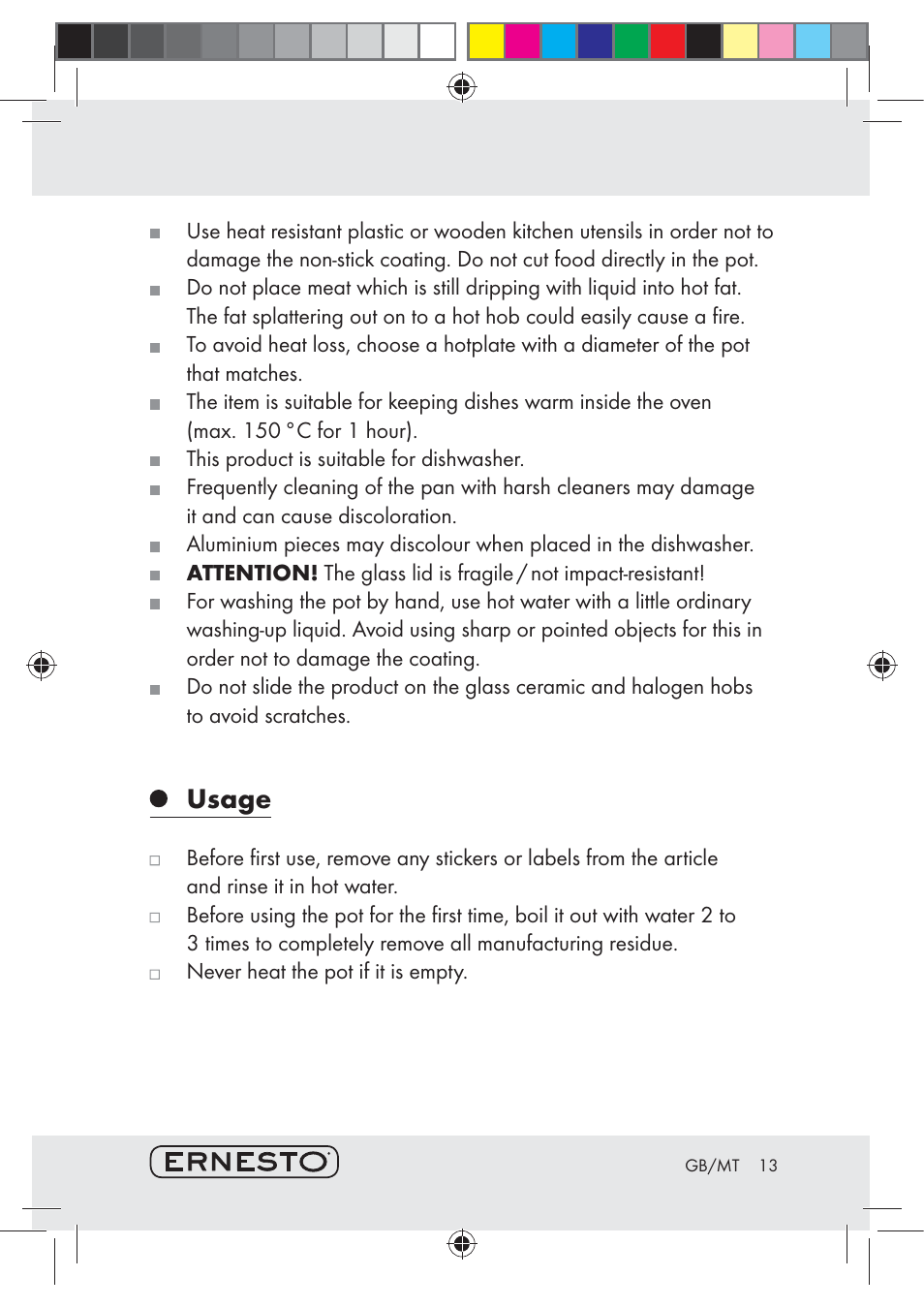 Usage | Ernesto H14270 User Manual | Page 13 / 18