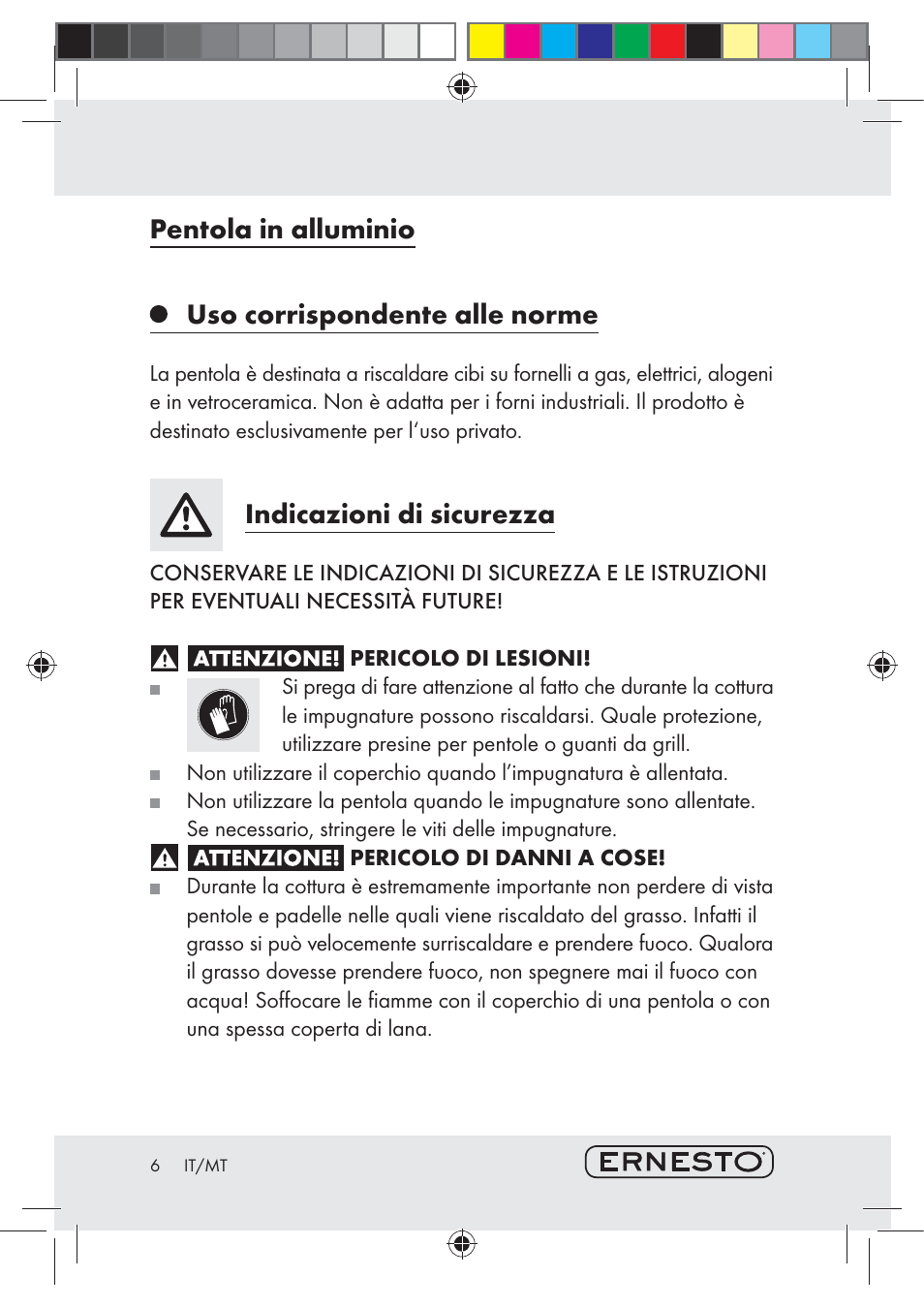 Pentola in alluminio uso corrispondente alle norme, Indicazioni di sicurezza | Ernesto H14270 User Manual | Page 6 / 18