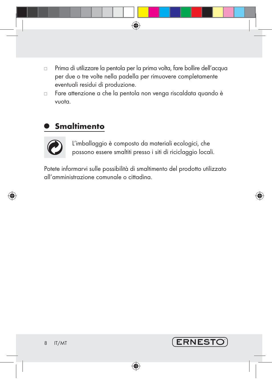 Smaltimento | Ernesto H14270 User Manual | Page 8 / 18